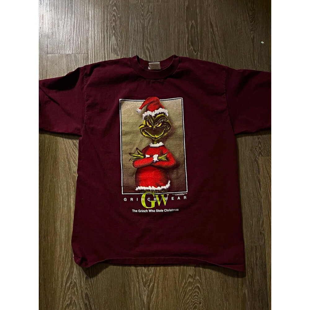 Tultex Premium Vintage 90s Dr. Seuss Grinch Men’s XL Burgundy Crew T-Shirt